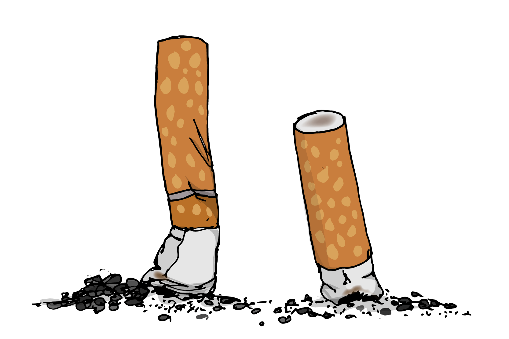 Två fimpade cigaretter. Illustration.
