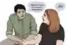 Två personer, den ena säger "Mensen måste ju komma ut någonstans". Den andra personen svarar "Ja!". Illustration.