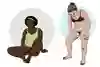 Två personer tittar på sina snippor med spegel. Illustration.