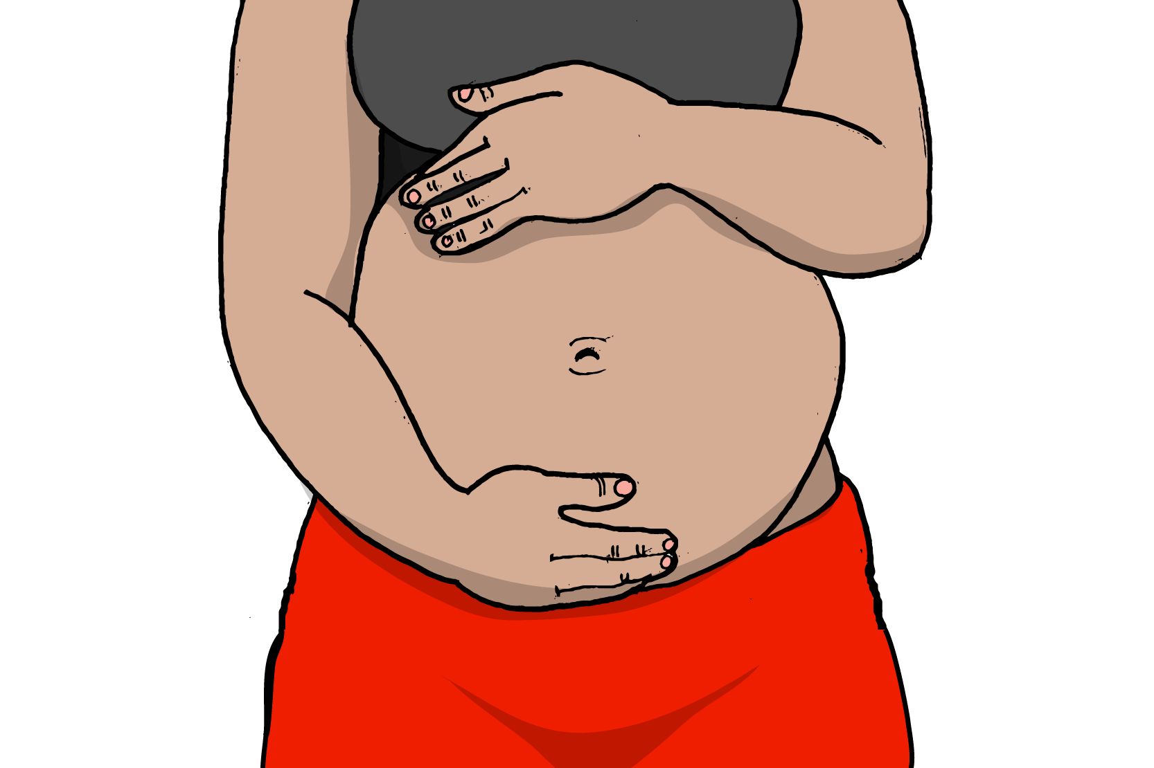 En gravid person håller händerna på sin mage. Illustration.