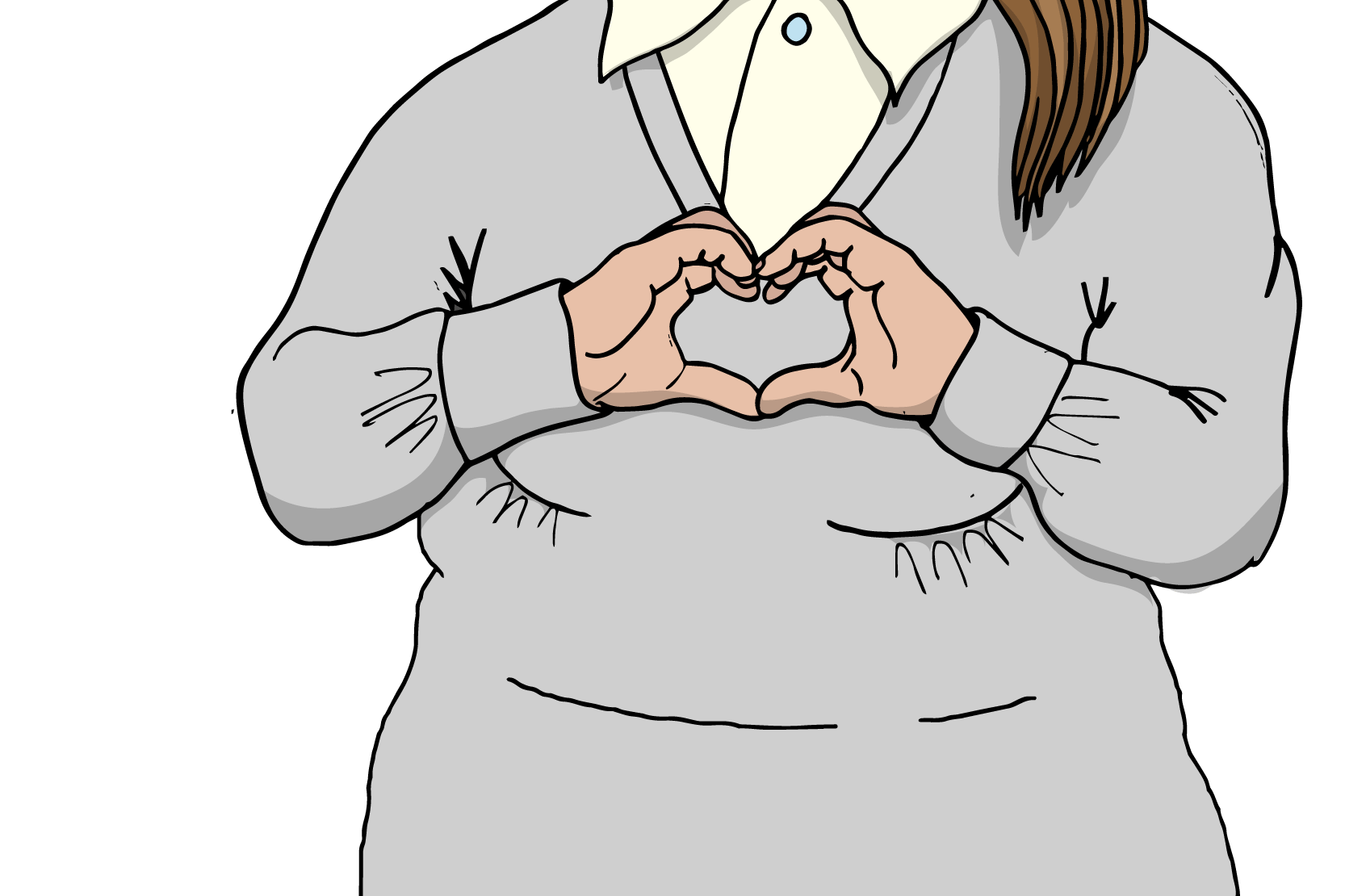 En person formar händerna som ett hjärta över bröstkorgen. Illustration.